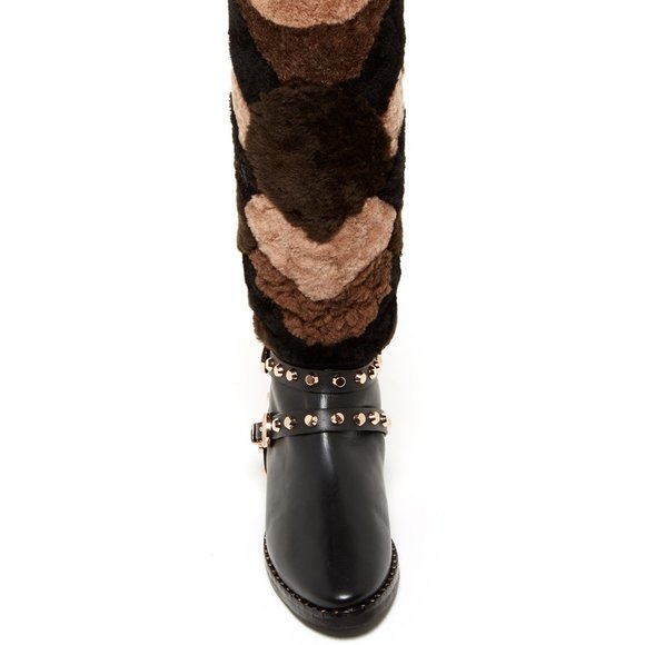 Ivy Kirzhner New Luxe TALL Hidden Wedge Stud Leather & Shearling Boot BLACK πHP - Picture 6 of 17